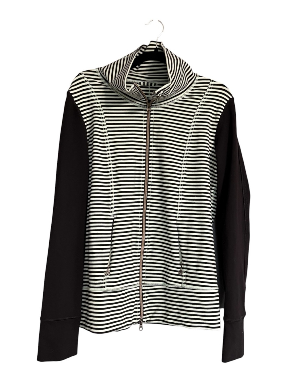 Lululemon Daily Yoga Jacket Black Mint Striped Full Zip Thumbholes Women’s